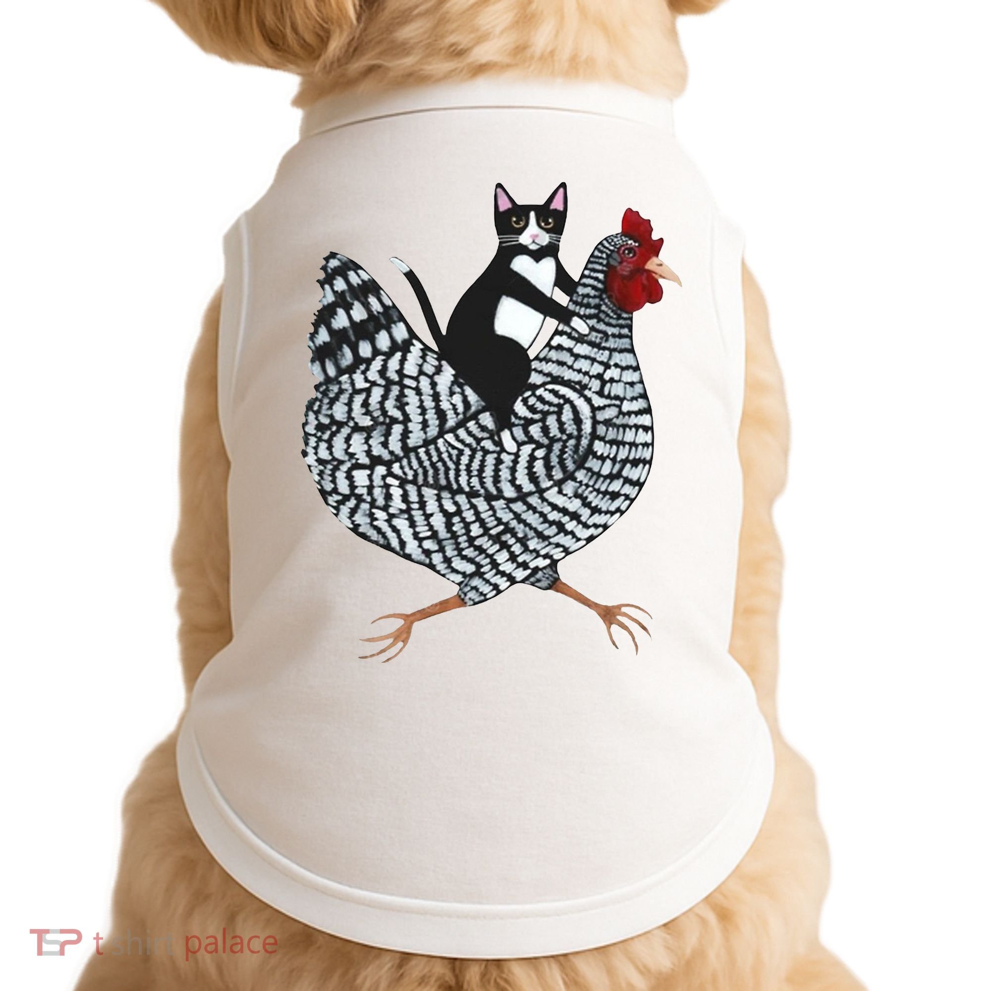 Tuxedo Cat Riding Chicken Funny Doggie Tank