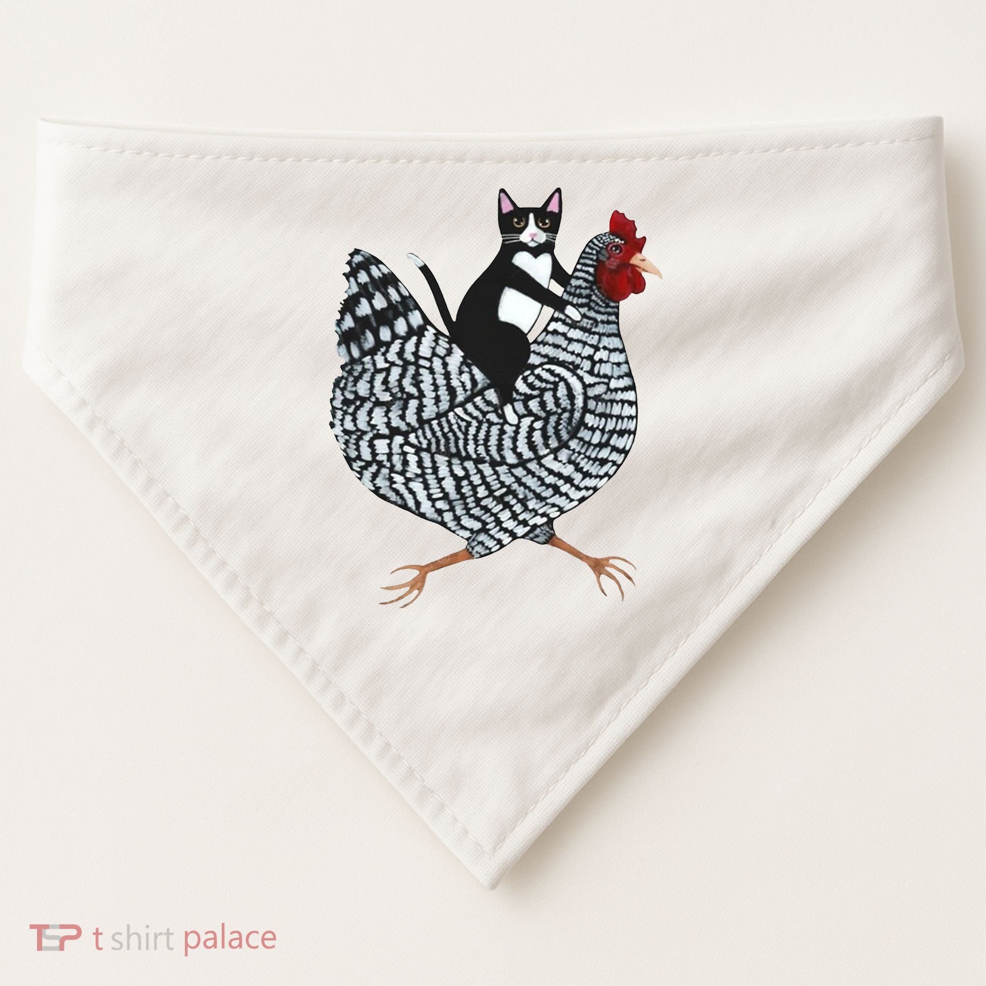 Tuxedo Cat Riding Chicken Funny USA-Made Doggie Bandana