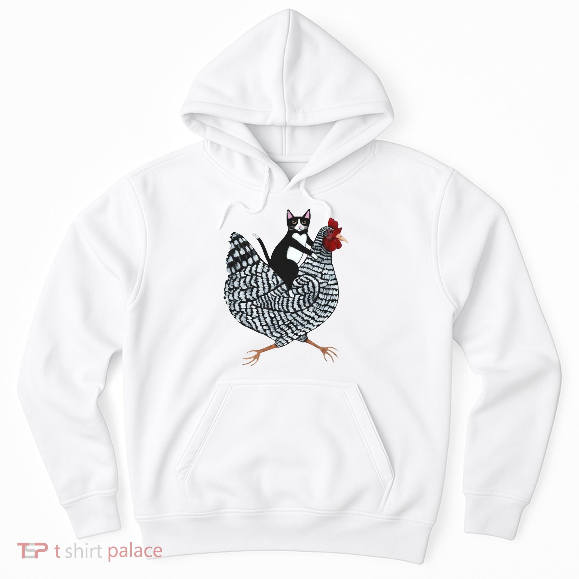 Tuxedo Cat Riding Chicken Funny Hoodie