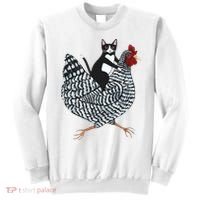 Tuxedo Cat Riding Chicken Funny Sweatshirt thumb 0