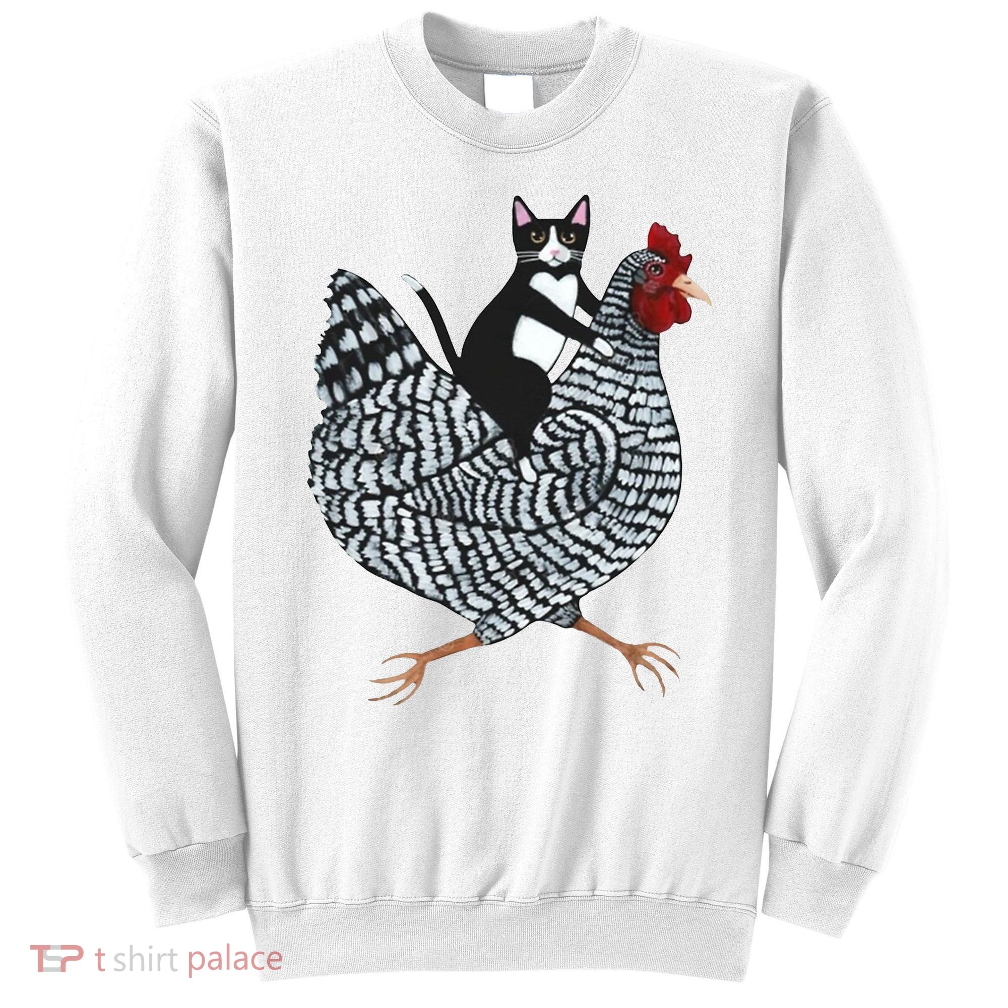 Tuxedo Cat Riding Chicken Funny Sweatshirt