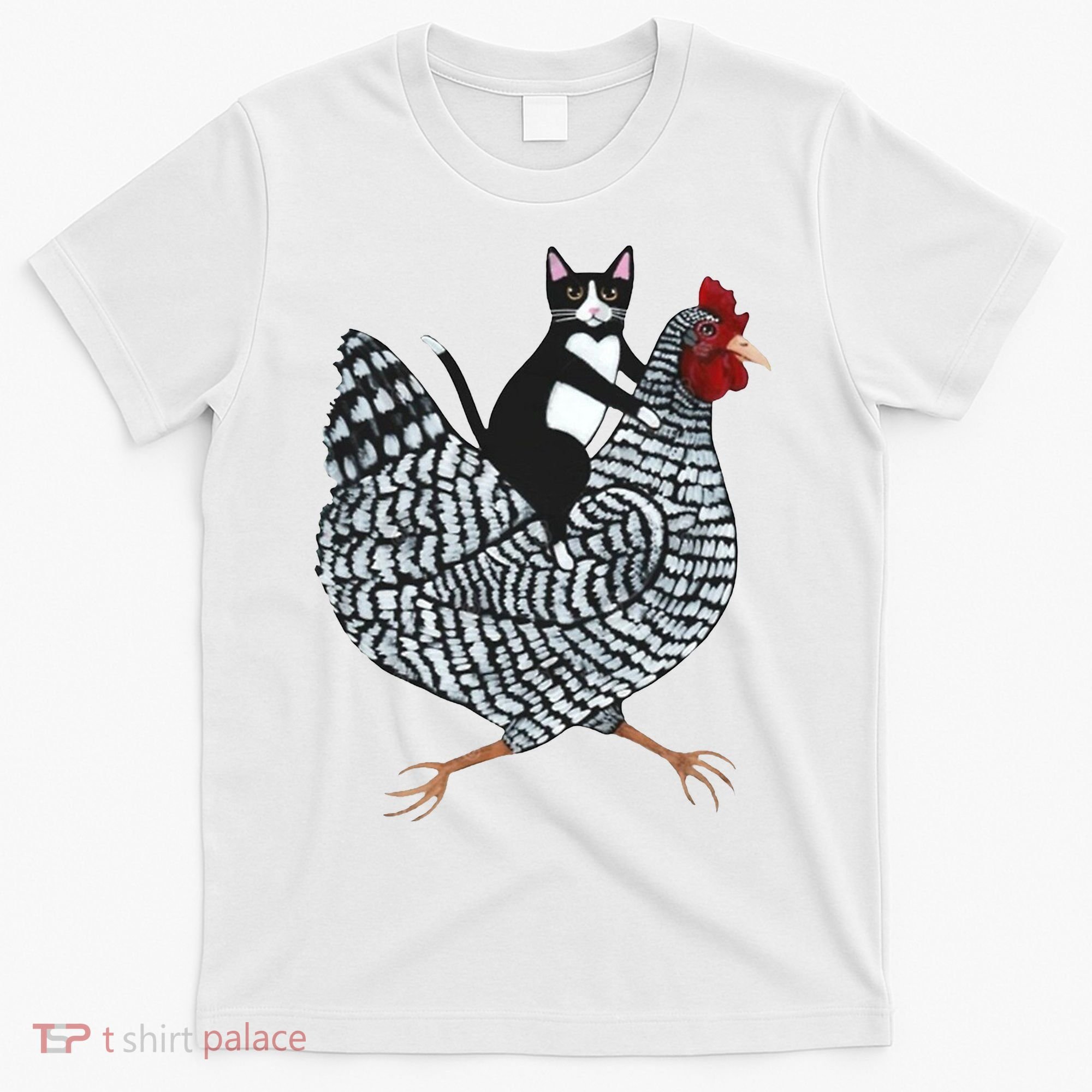 Tuxedo Cat Riding Chicken Funny T-Shirt