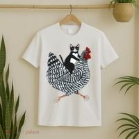 Tuxedo Cat Riding Chicken Funny T-Shirt thumb 2