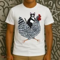 Tuxedo Cat Riding Chicken Funny T-Shirt thumb 3