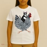 Tuxedo Cat Riding Chicken Funny T-Shirt thumb 4