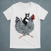 Tuxedo Cat Riding Chicken Funny T-Shirt thumb 5