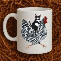 Tuxedo Cat Riding Chicken Funny Coffee Mug thumb 2