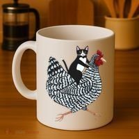 Tuxedo Cat Riding Chicken Funny Coffee Mug thumb 4