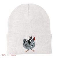 Tuxedo Cat Riding Chicken Funny Beanie thumb 0