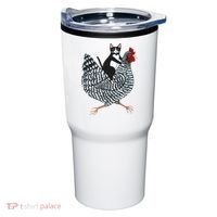 Tuxedo Cat Riding Chicken Funny Tumbler thumb 0