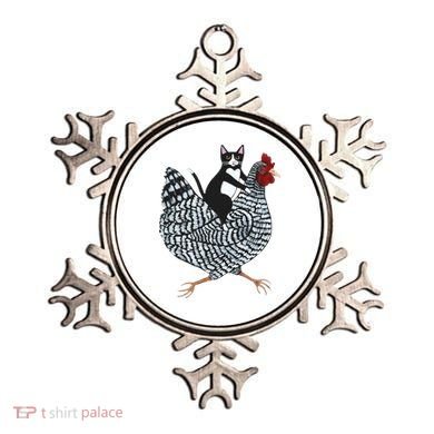 Tuxedo Cat Riding Chicken Funny Ornament
