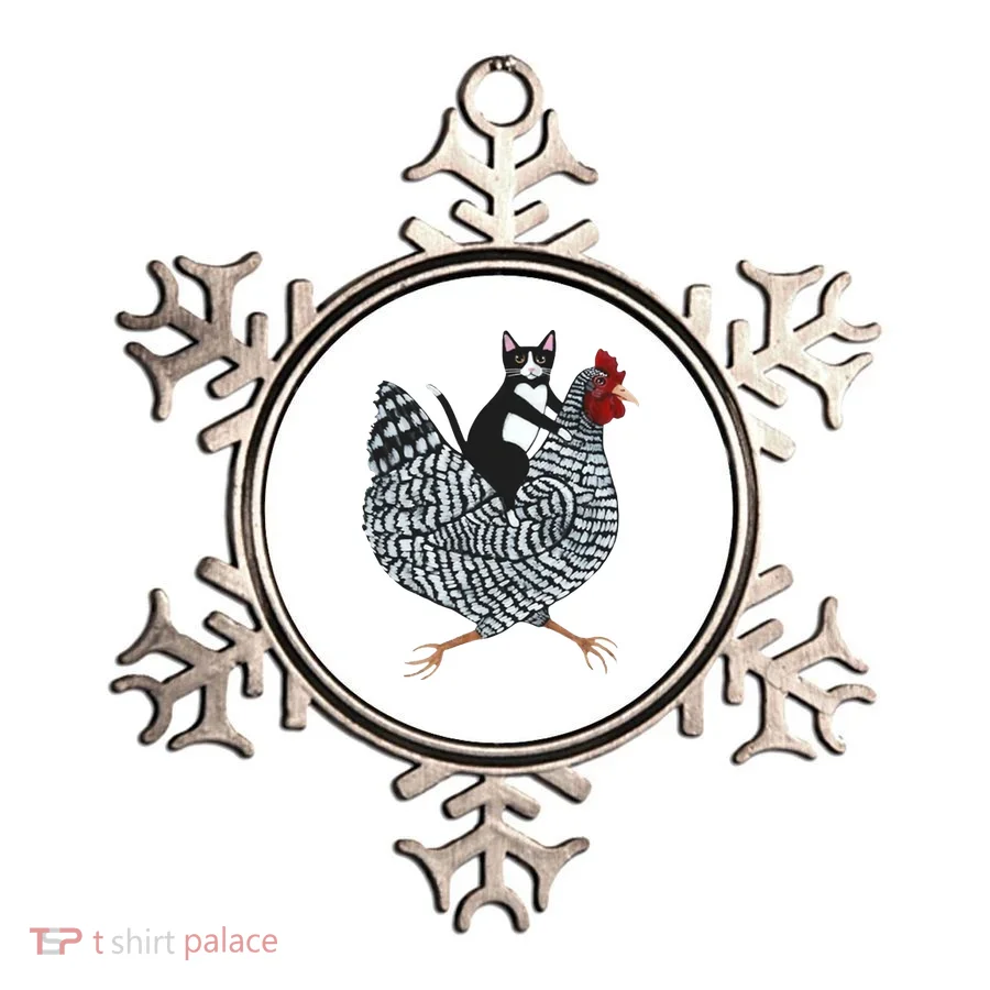 Tuxedo Cat Riding Chicken Funny Ornament