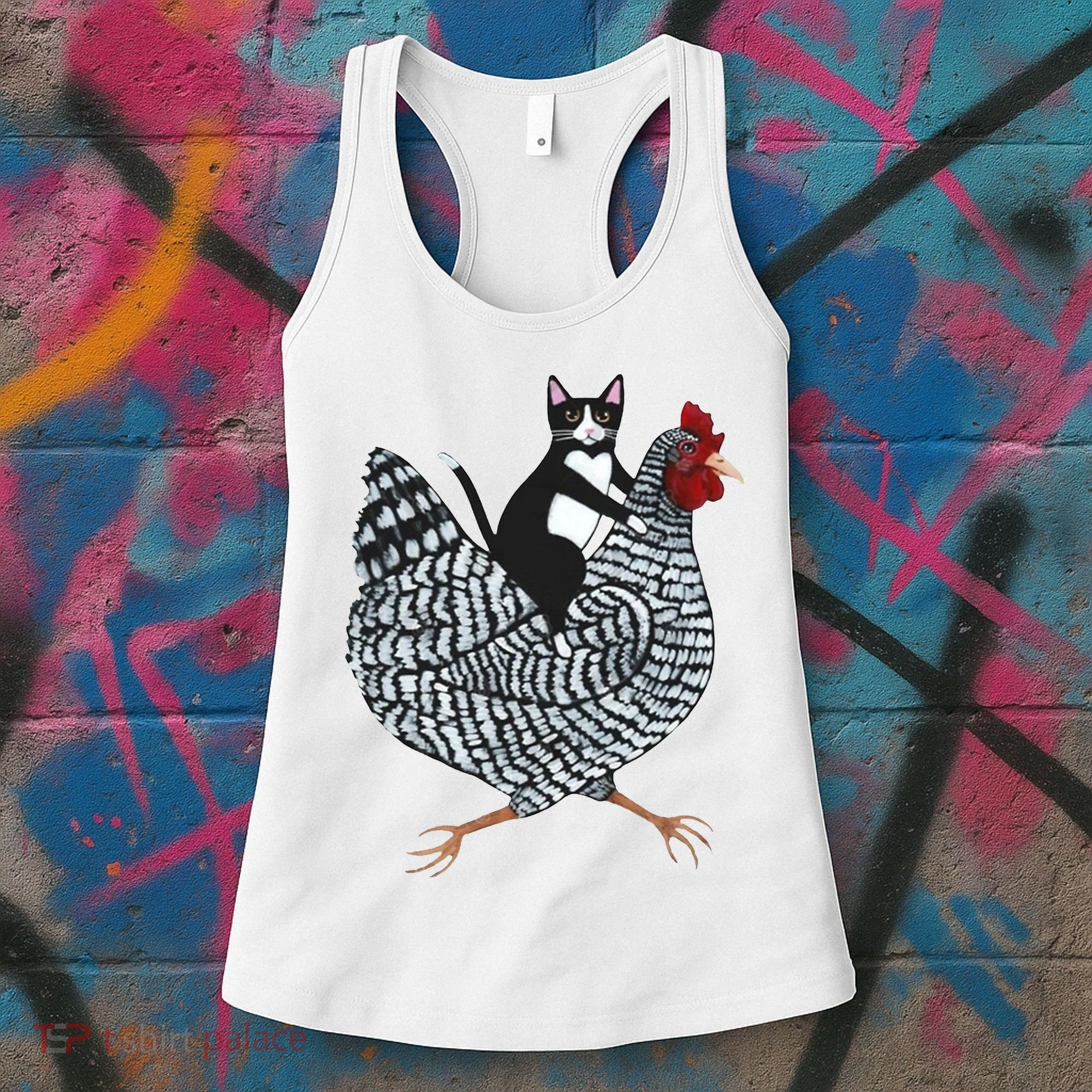 Tuxedo Cat Riding Chicken Funny Women's Tank Top