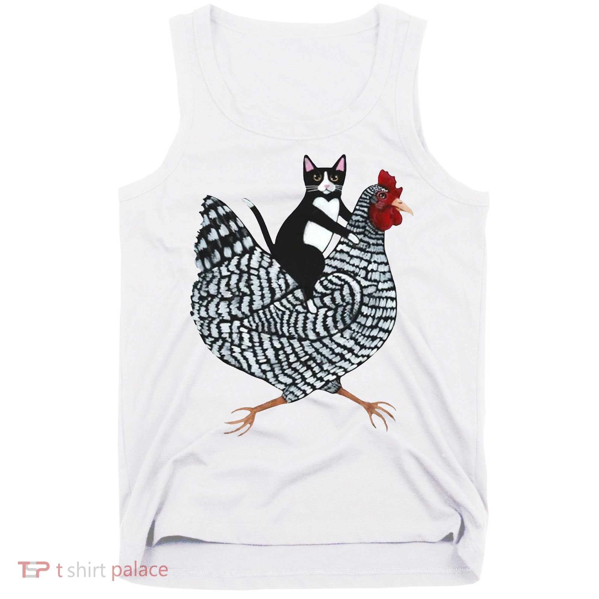 Tuxedo Cat Riding Chicken Funny Tank Top