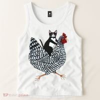 Tuxedo Cat Riding Chicken Funny Tank Top thumb 2
