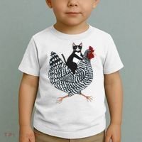 Tuxedo Cat Riding Chicken Funny Toddler T-Shirt thumb 2