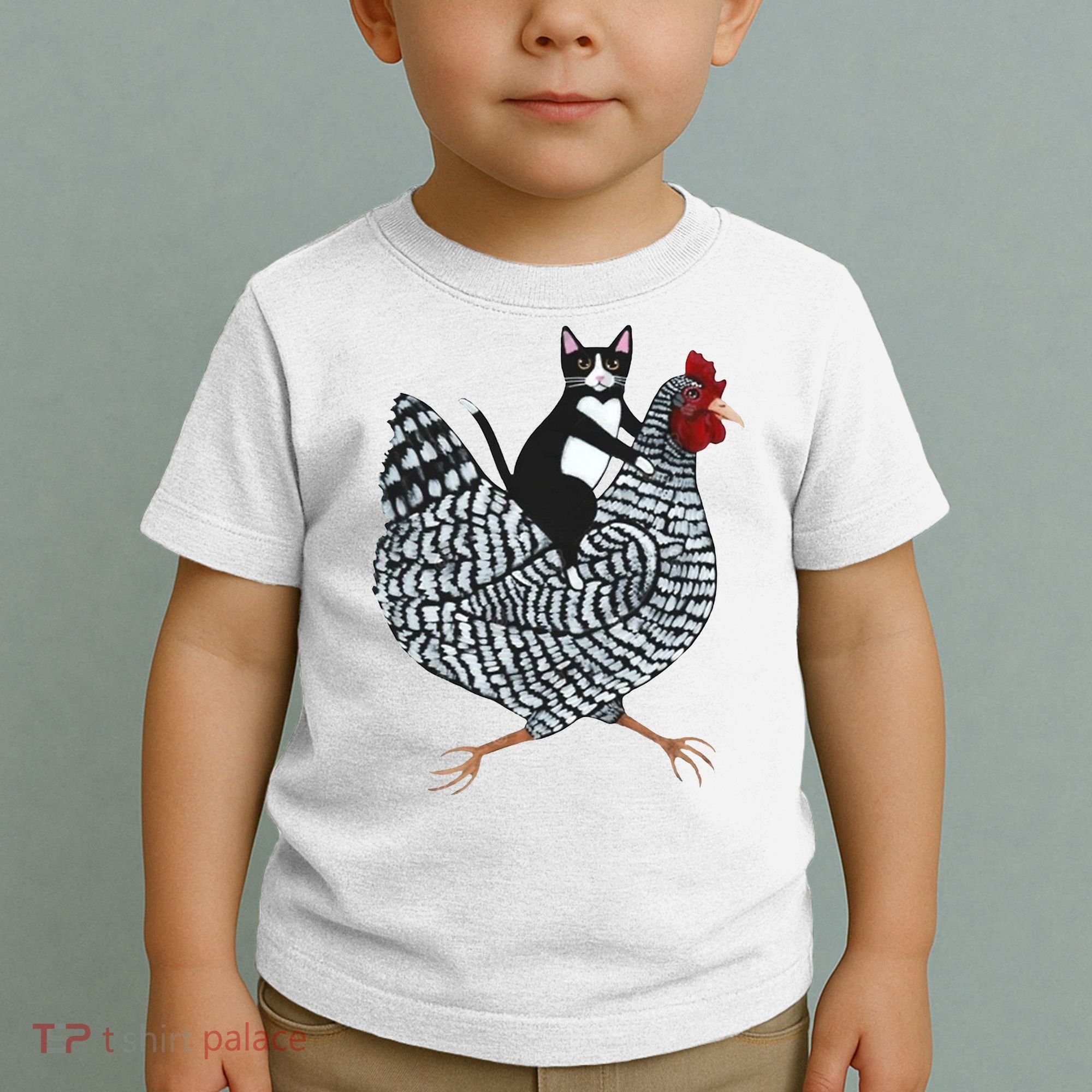 Tuxedo Cat Riding Chicken Funny Toddler T-Shirt