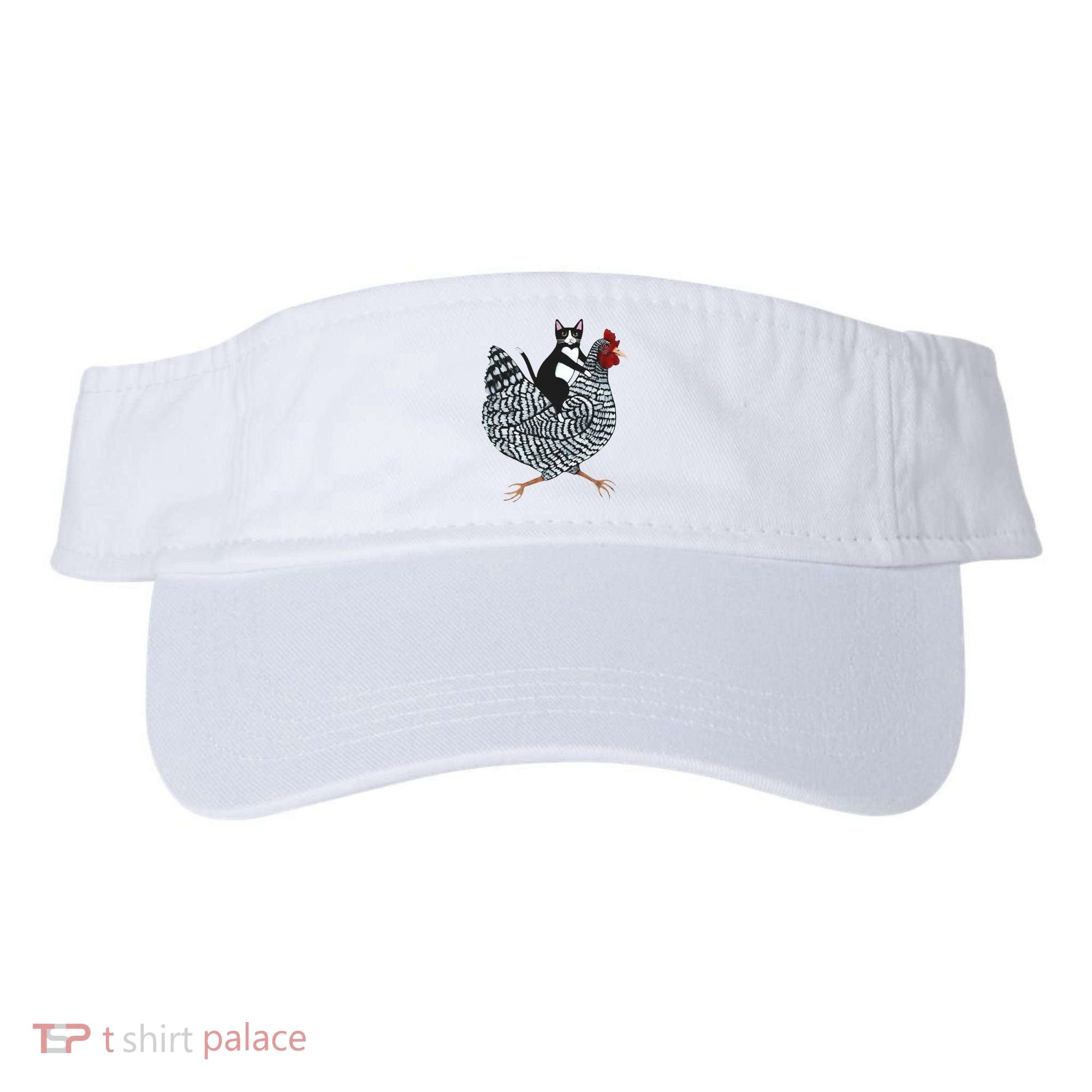 Tuxedo Cat Riding Chicken Funny Visor