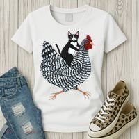 Tuxedo Cat Riding Chicken Funny Women's T-Shirt thumb 3