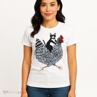 Tuxedo Cat Riding Chicken Funny Women's T-Shirt thumb 4