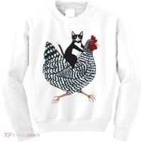 Tuxedo Cat Riding Chicken Funny Kids Sweatshirt thumb 0