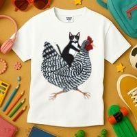 Tuxedo Cat Riding Chicken Funny Kids T-Shirt thumb 3