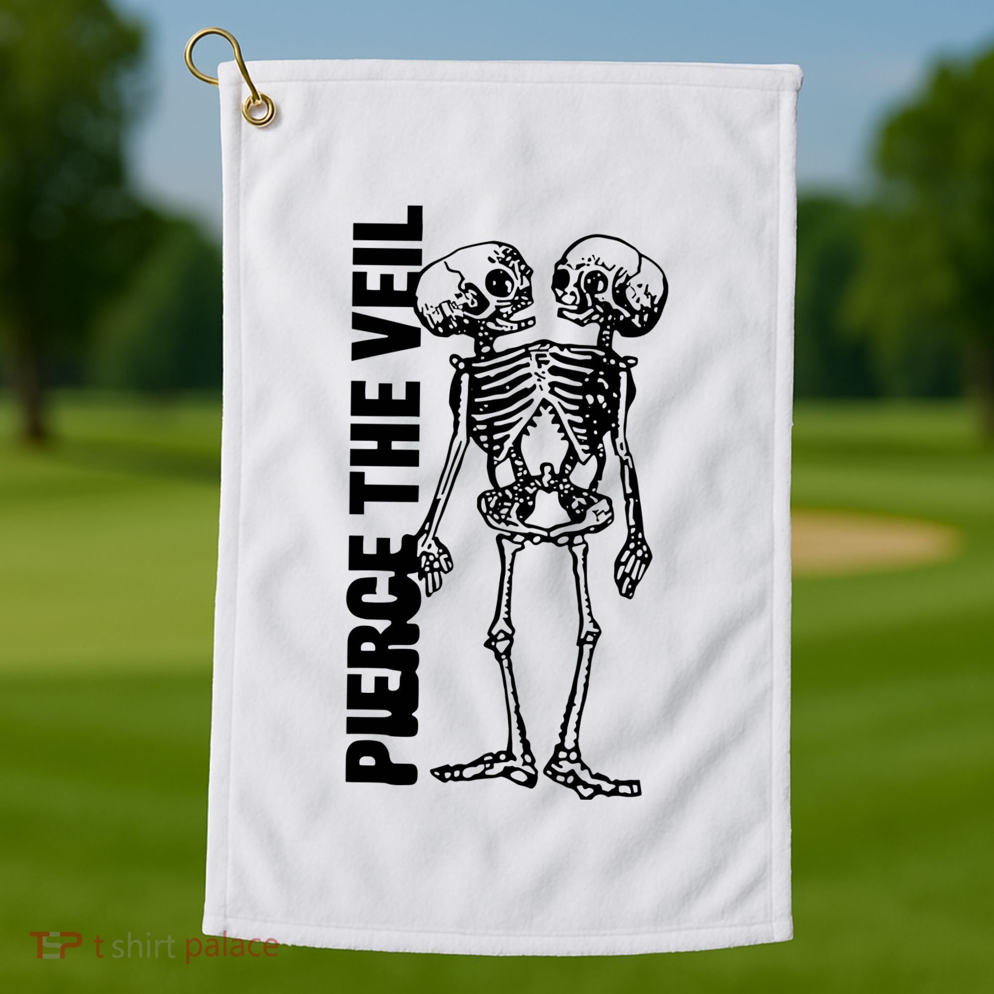 Tan Conjoined Skeleton Golf Towel