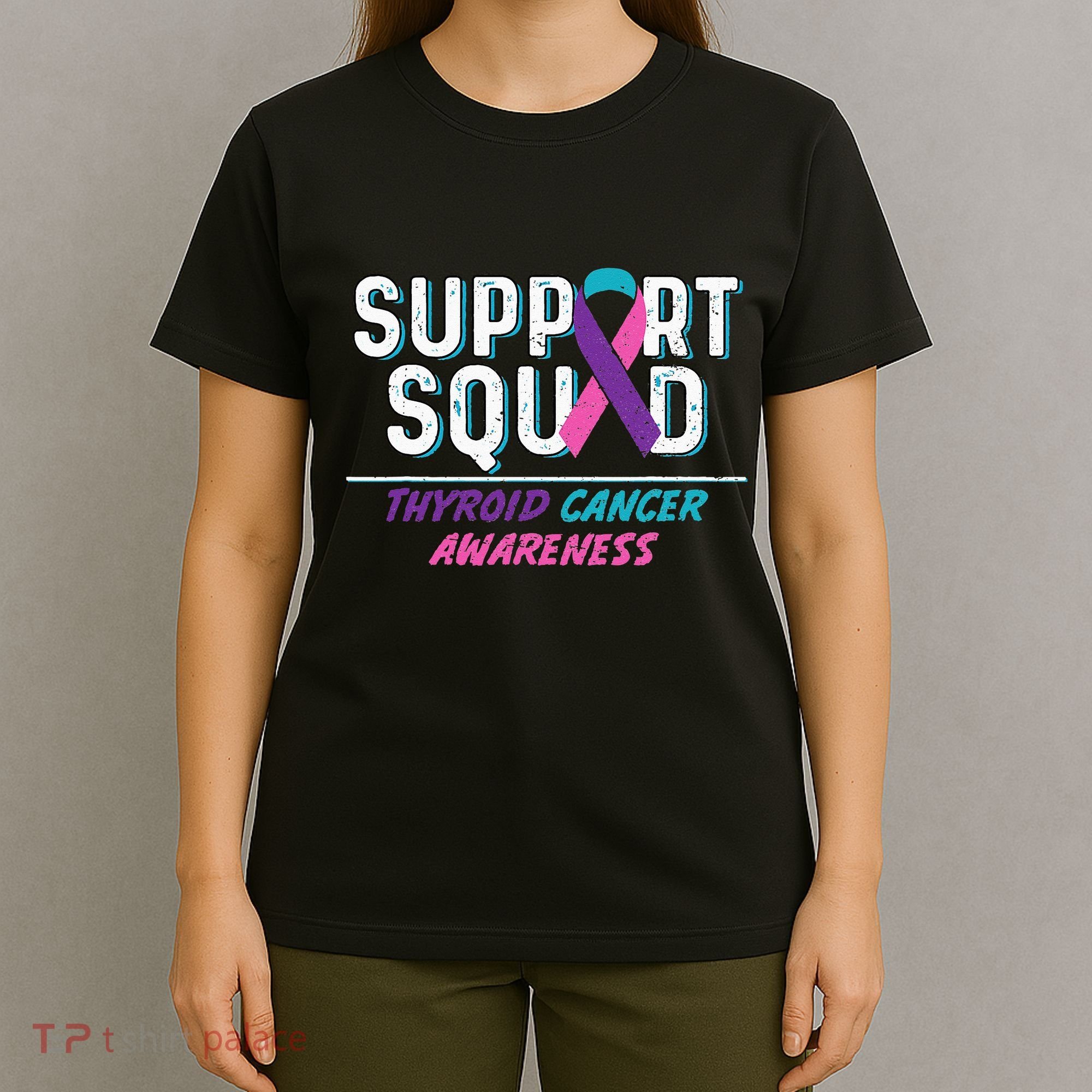 Thyroid Cancer Support Squad Friend Family Awareness Ribbon T-Shirt