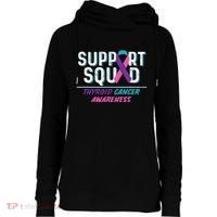 Thyroid Cancer Support Squad Friend Family Awareness Ribbon Womens Funnel Neck Pullover Hood thumb 0