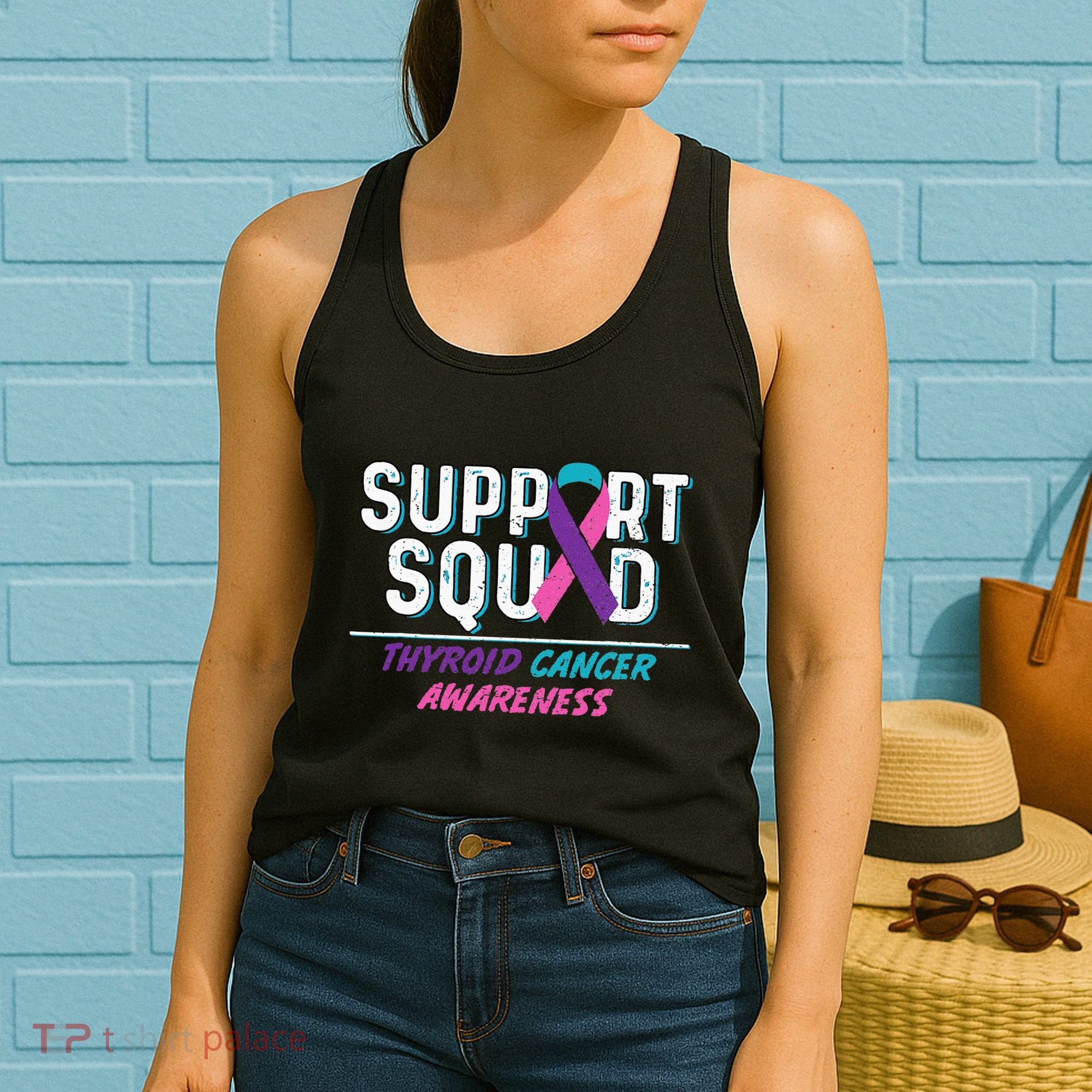 Thyroid Cancer Support Squad Friend Family Awareness Ribbon Women's Tank Top