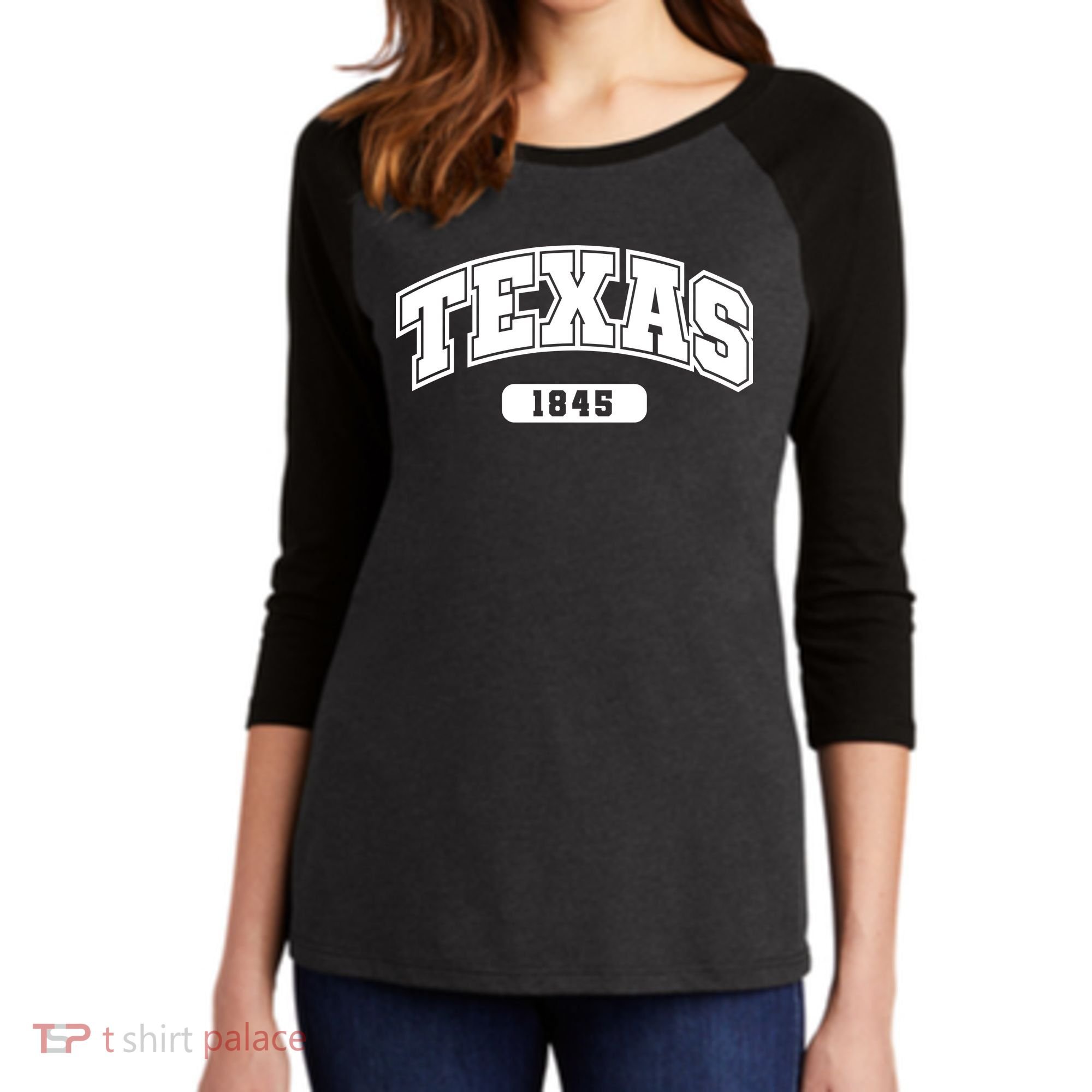 Texas Collegiate Style 1845 Women's Tri-Blend 3/4-Sleeve Raglan Shirt