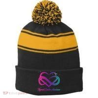Thyroid Cancer Survivor Support Thyroid Cancer Warrior Stripe Pom Pom Beanie thumb 0