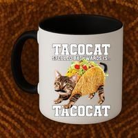 Taco Cat Spelled Backwards Is Tacocat Meme Silly Cat Lover Coffee Mug thumb 2