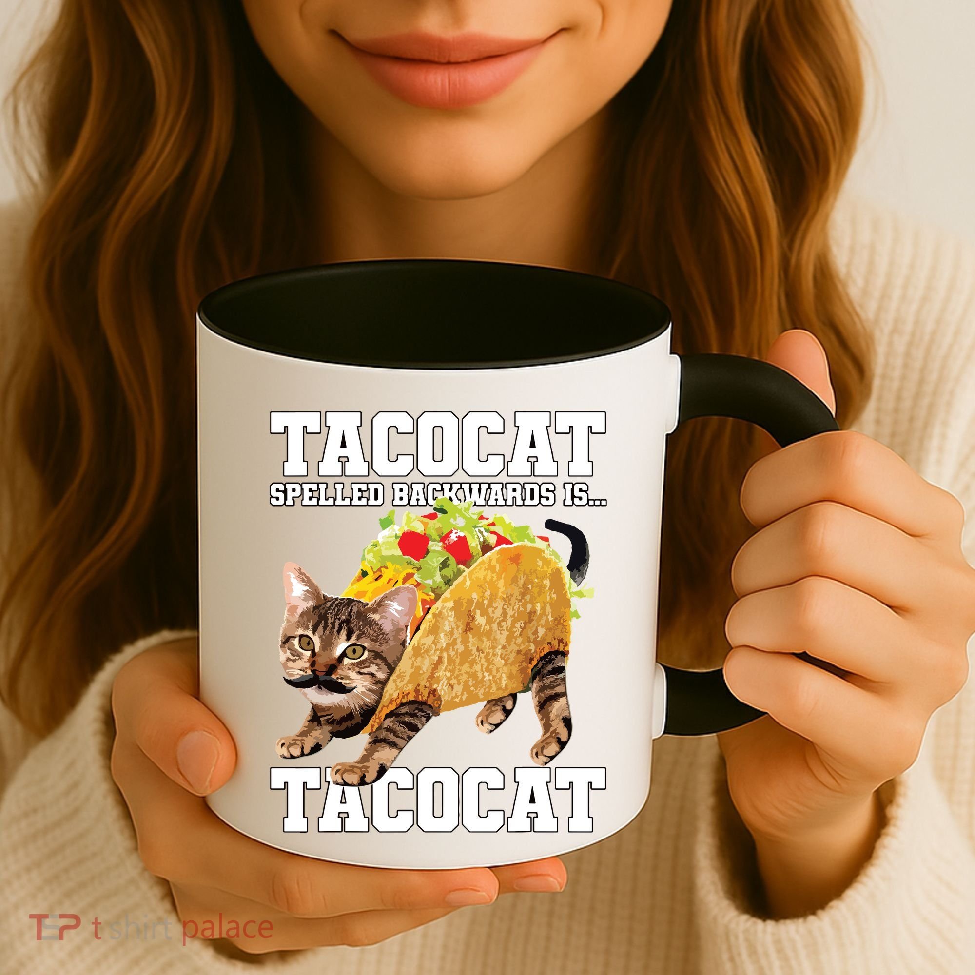 Taco Cat Spelled Backwards Is Tacocat Meme Silly Cat Lover Coffee Mug