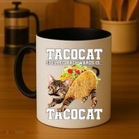 Taco Cat Spelled Backwards Is Tacocat Meme Silly Cat Lover Coffee Mug thumb 4