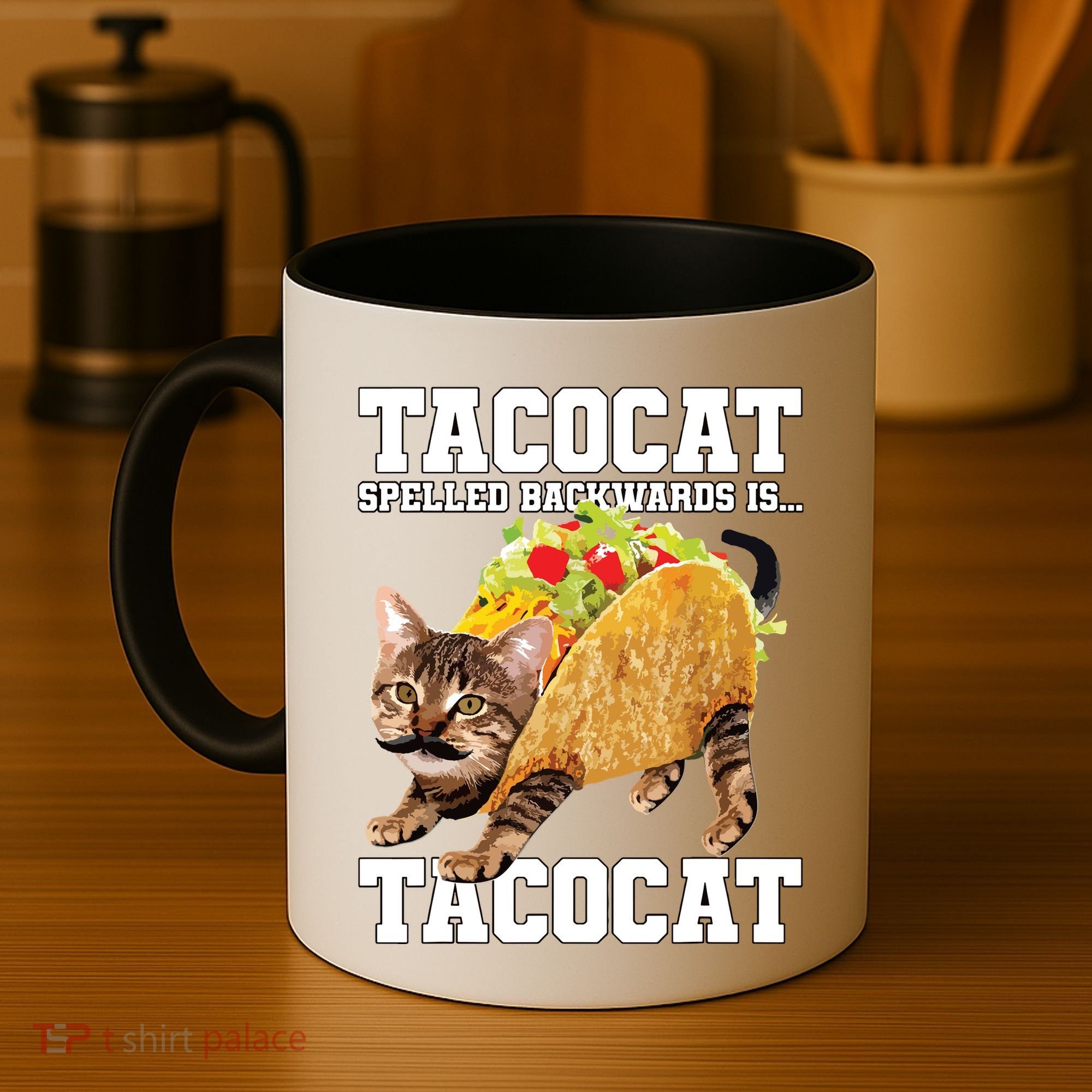 Taco Cat Spelled Backwards Is Tacocat Meme Silly Cat Lover Coffee Mug