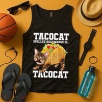 Taco Cat Spelled Backwards Is Tacocat Meme Silly Cat Lover Tank Top thumb 4