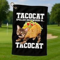 Taco Cat Spelled Backwards Is Tacocat Meme Silly Cat Lover Golf Towel thumb 1