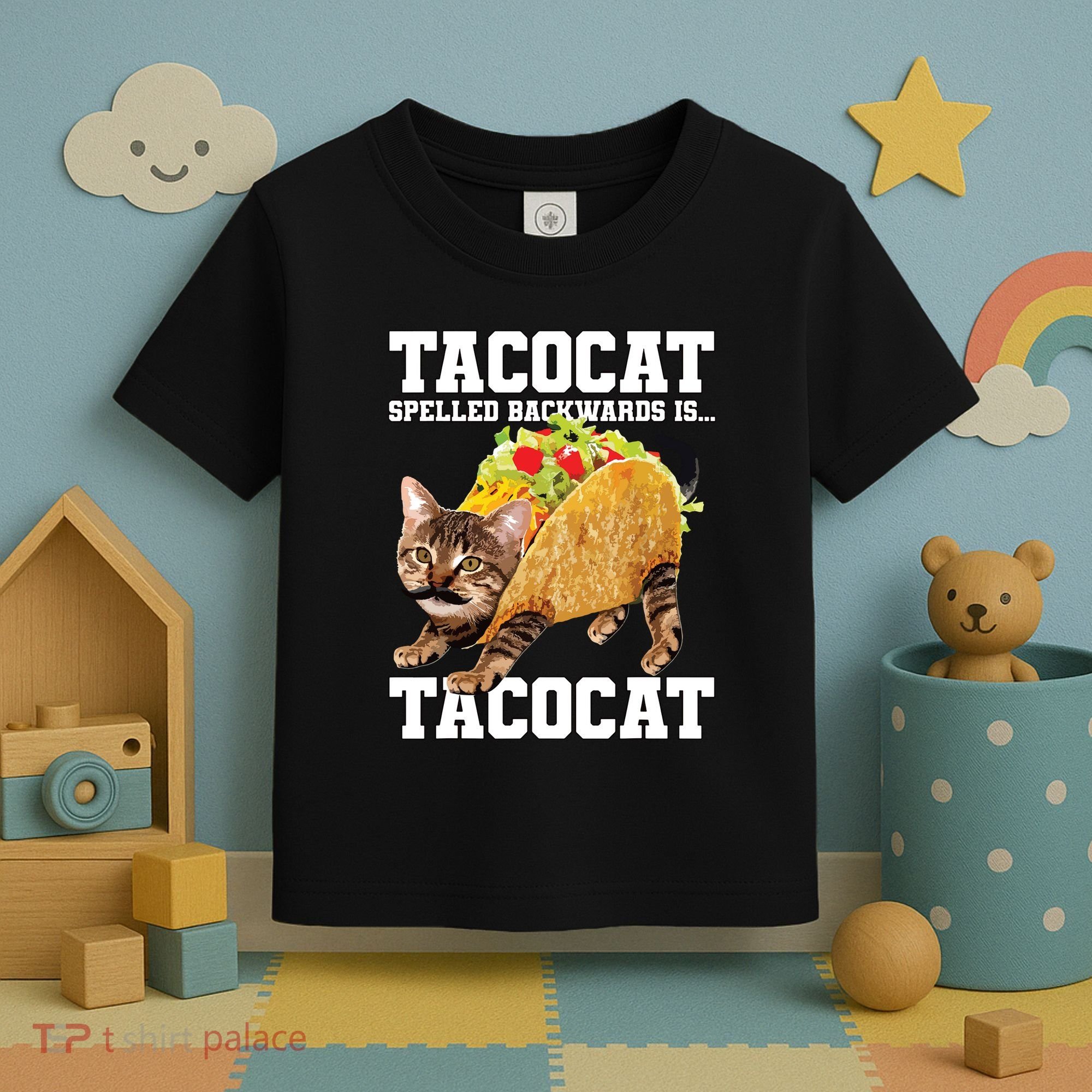 Taco Cat Spelled Backwards Is Tacocat Meme Silly Cat Lover Toddler T-Shirt