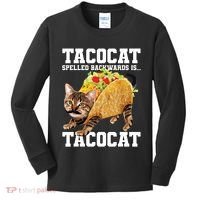 Taco Cat Spelled Backwards Is Tacocat Meme Silly Cat Lover Kids Long Sleeve Shirt thumb 0