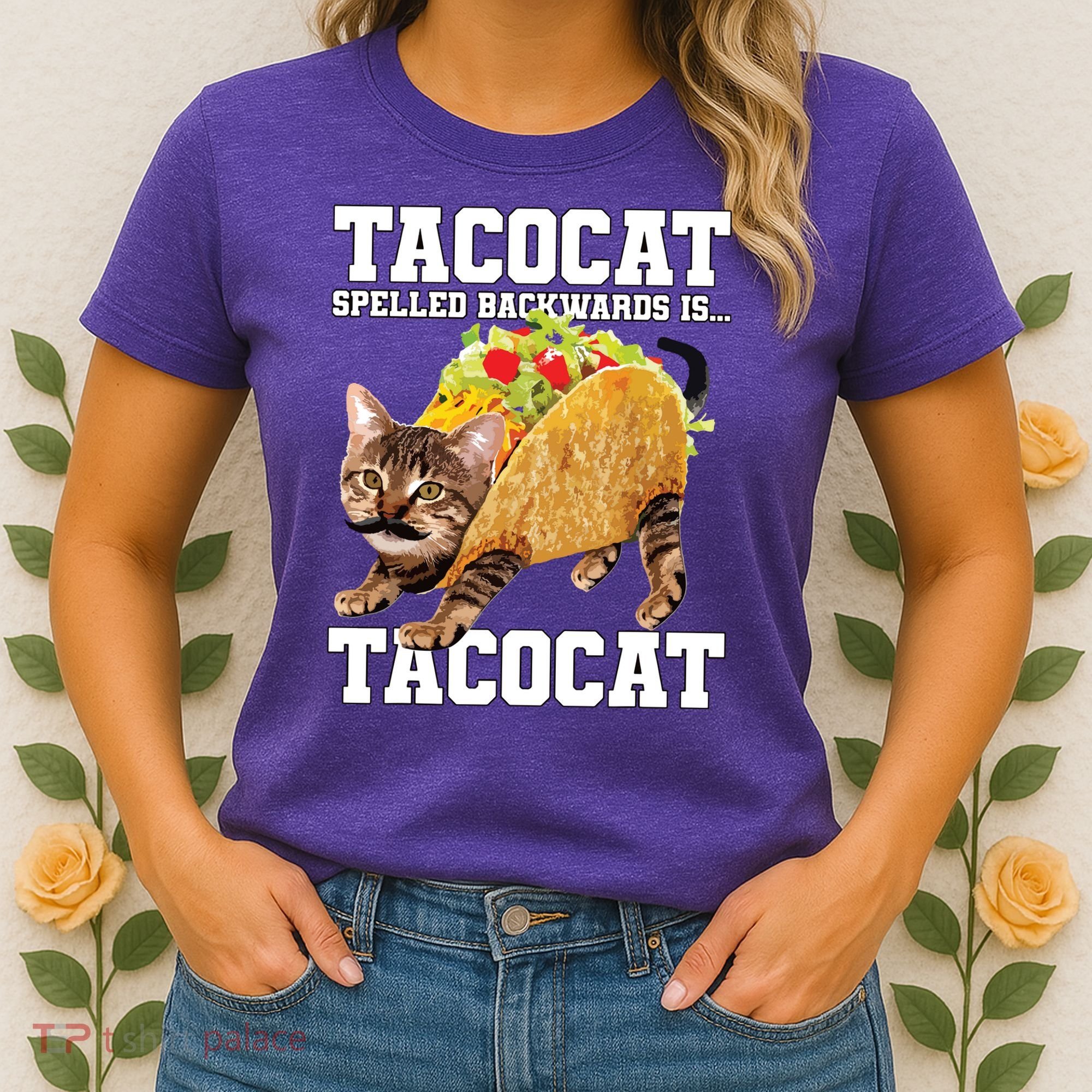 Taco Cat Spelled Backwards Is Tacocat Meme Silly Cat Lover Women's T-Shirt