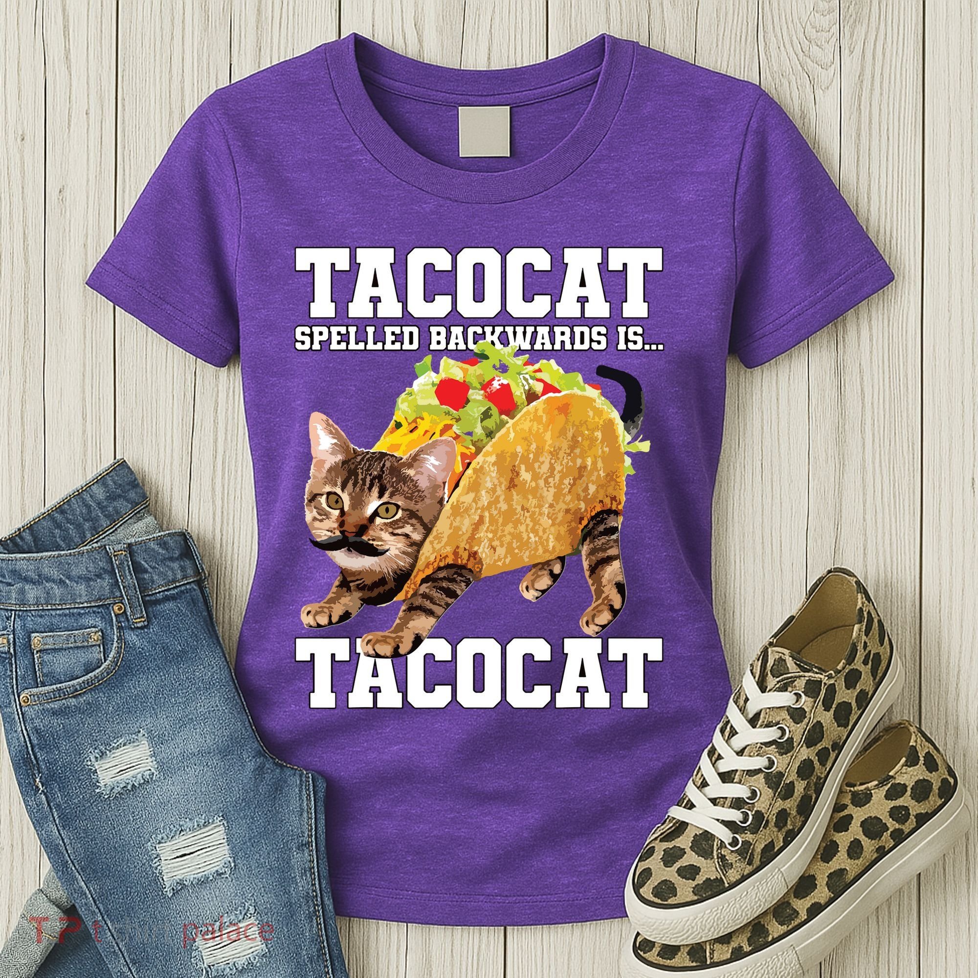 Taco Cat Spelled Backwards Is Tacocat Meme Silly Cat Lover Women's T-Shirt