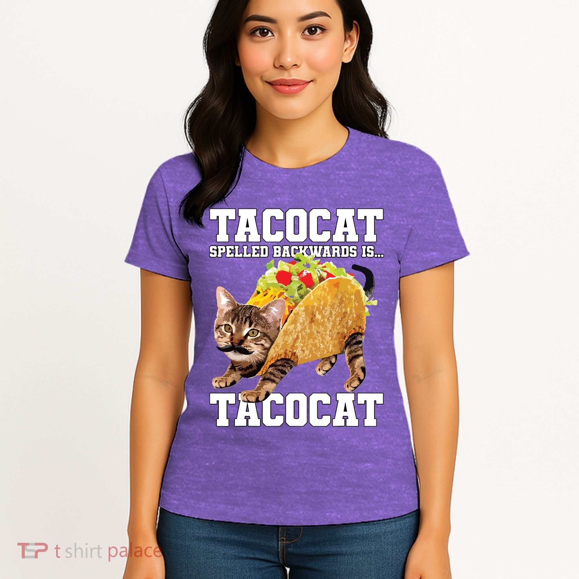 Taco Cat Spelled Backwards Is Tacocat Meme Silly Cat Lover Women's T-Shirt