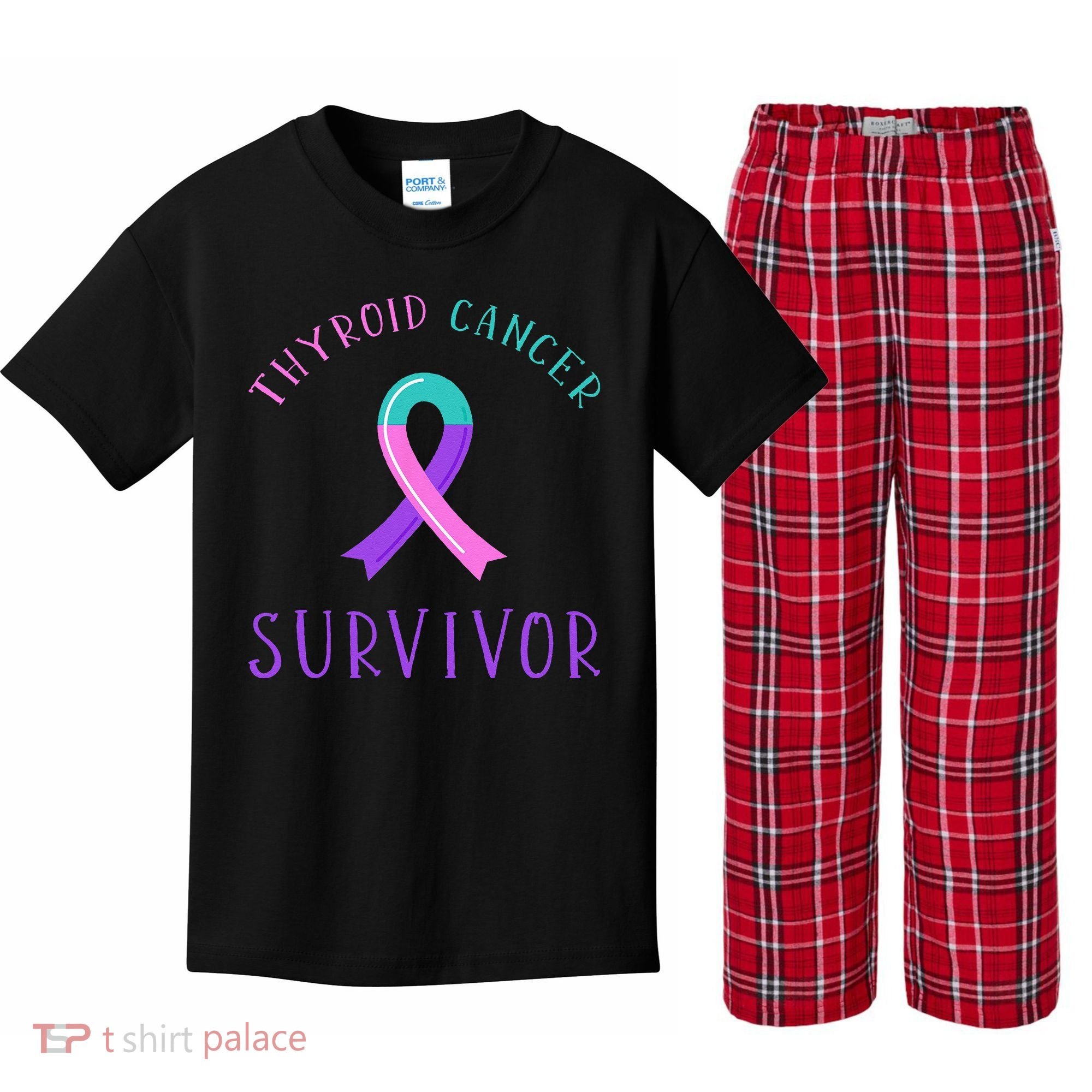 Thyroid Cancer Survivor Kids Plaid Pajama Set