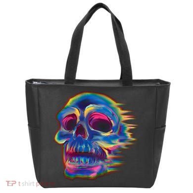 Trippy Colorful Skull Tote Bag