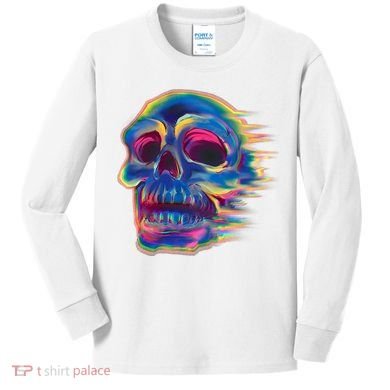 Trippy Colorful Skull Kids Long Sleeve Shirt