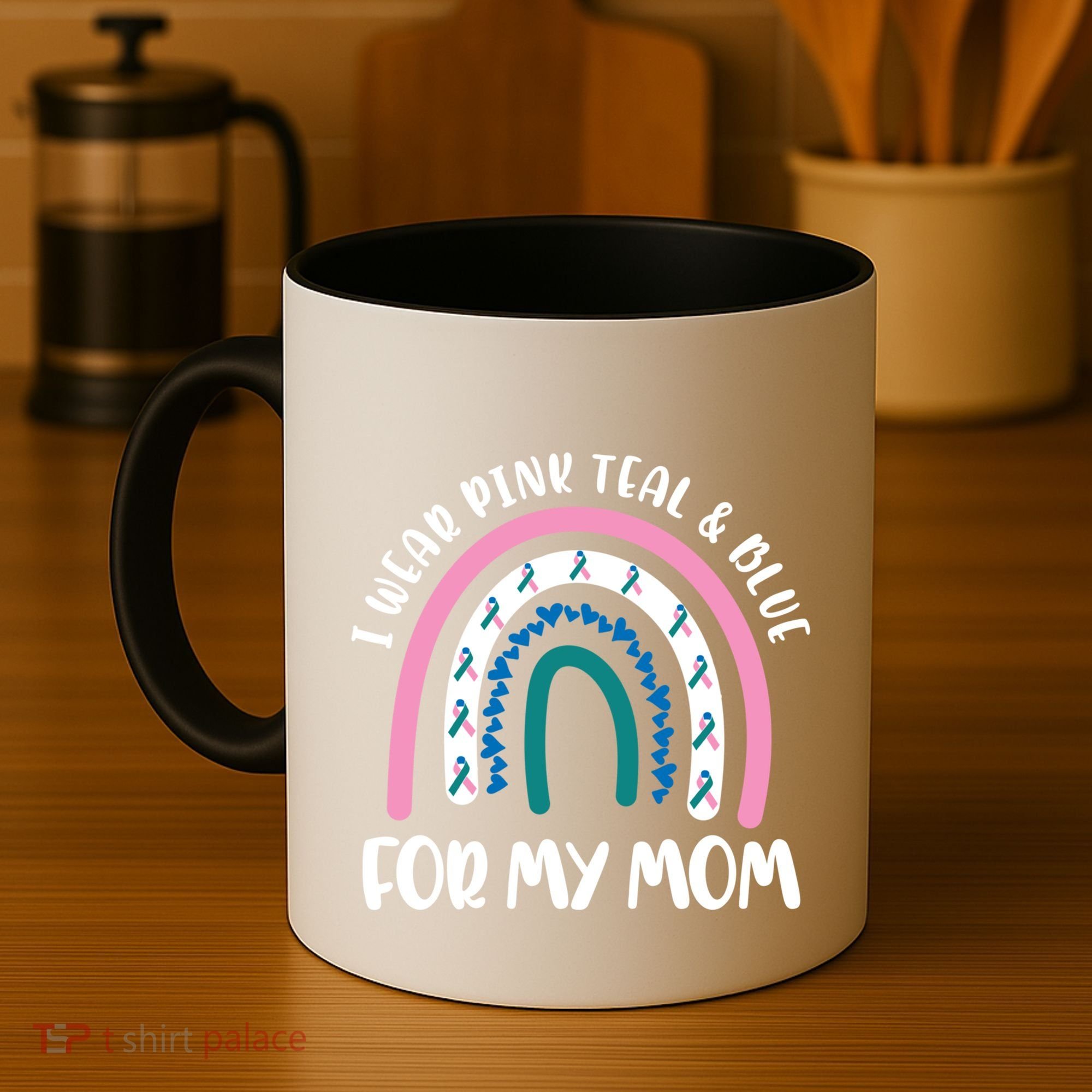 Thyroid Cancer Support I Wear Pink Teal And Blue For My Mom Gift Coffee Mug