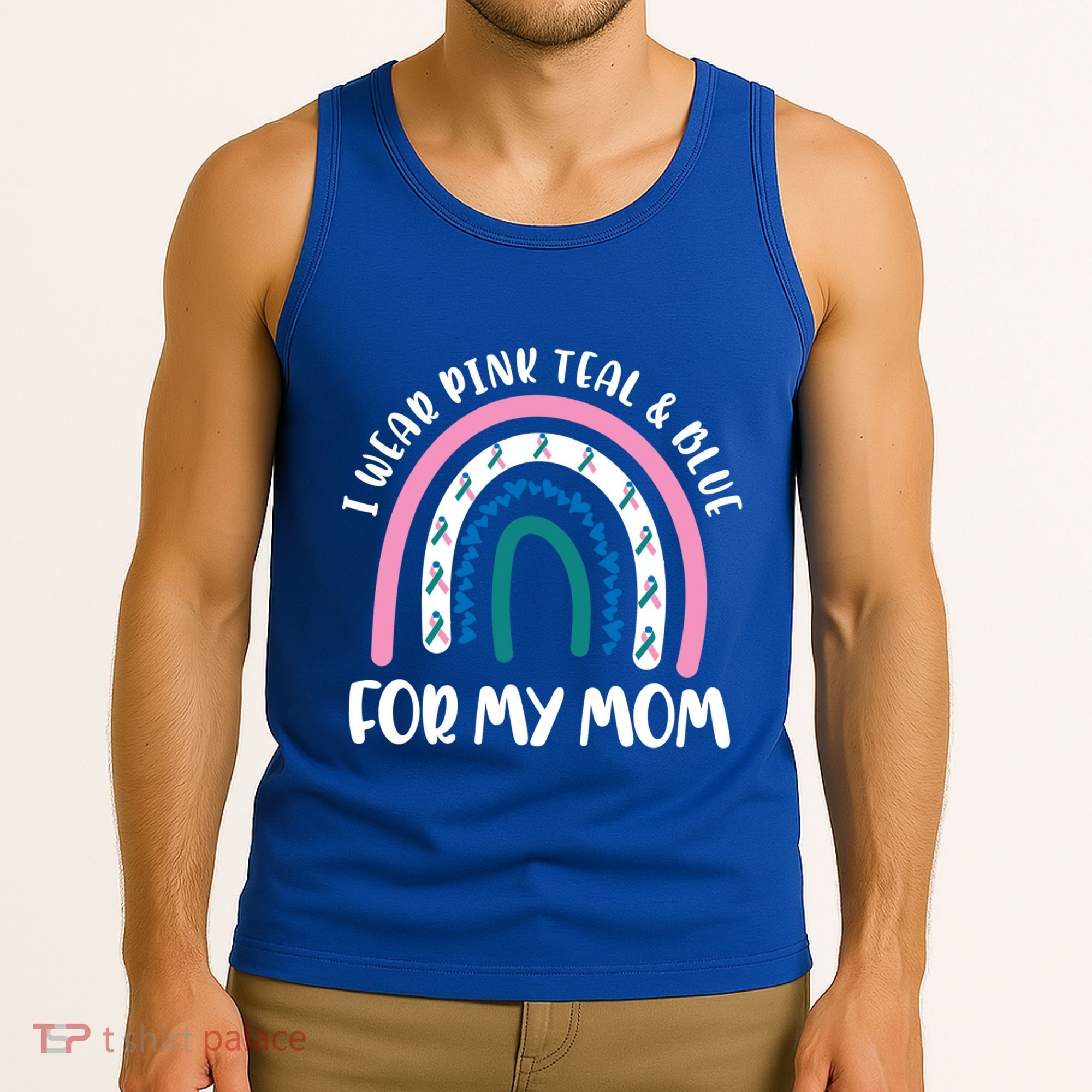 Thyroid Cancer Support I Wear Pink Teal And Blue For My Mom Gift Tank Top