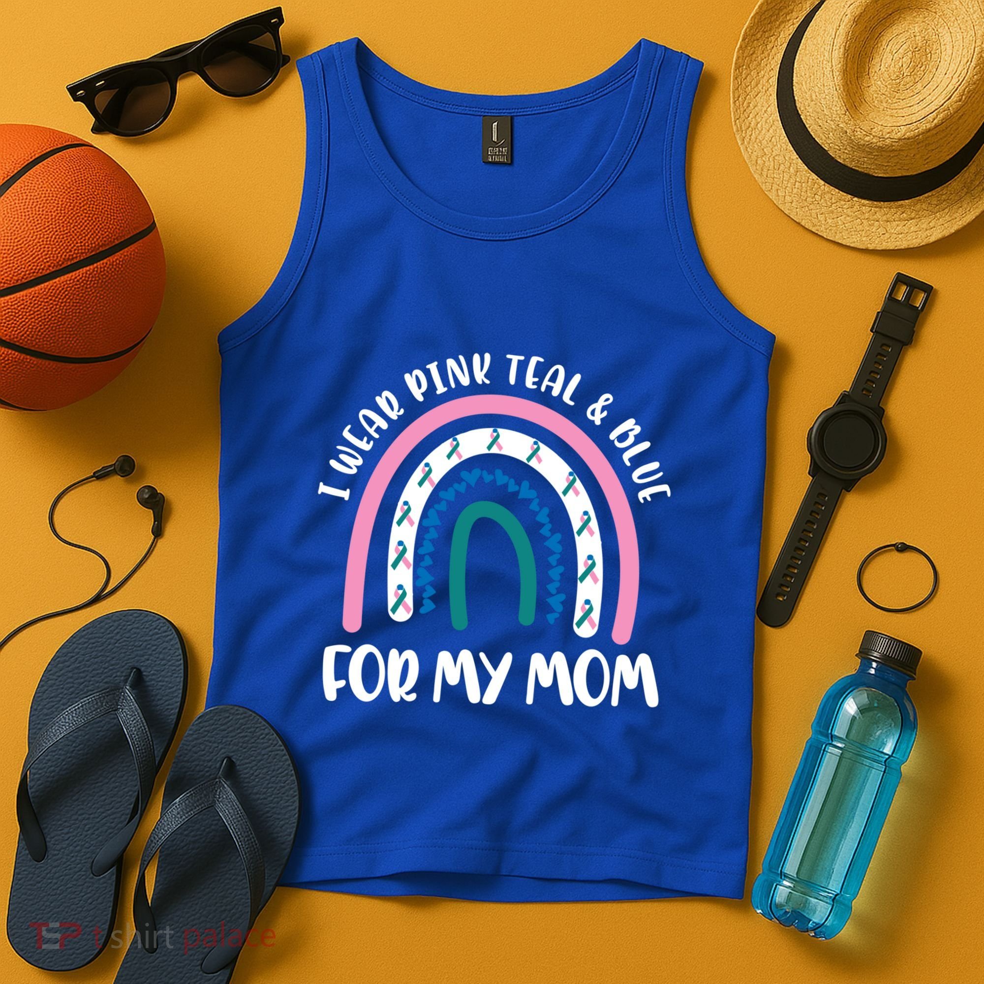 Thyroid Cancer Support I Wear Pink Teal And Blue For My Mom Gift Tank Top