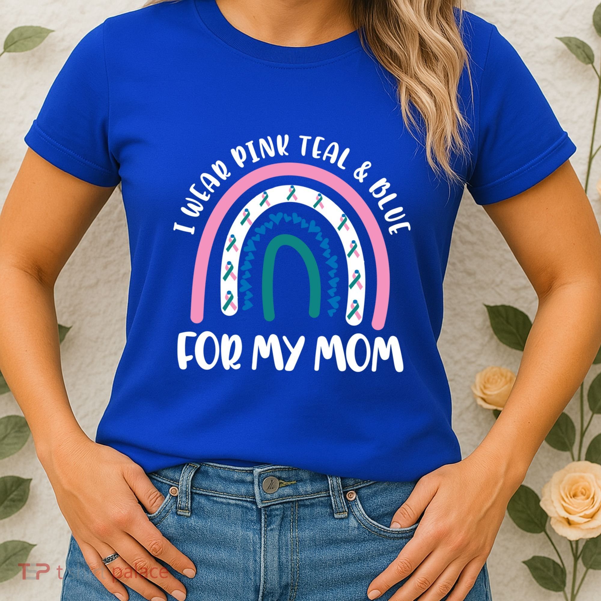 Thyroid Cancer Support I Wear Pink Teal And Blue For My Mom Gift Women's T-Shirt